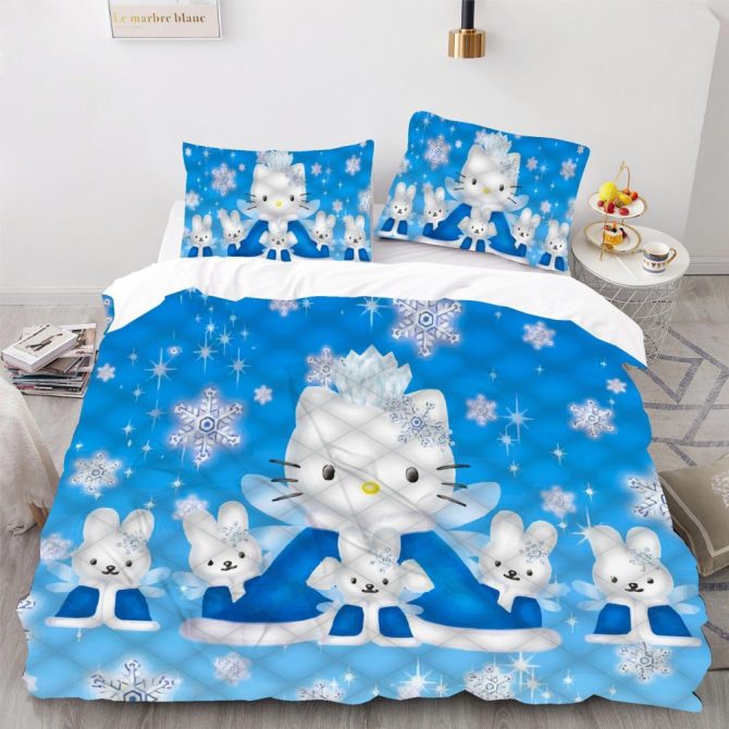 Cozy Winter Kitty & Friends Bedding Set - Cute Cartoon Snowflake Design For Kids