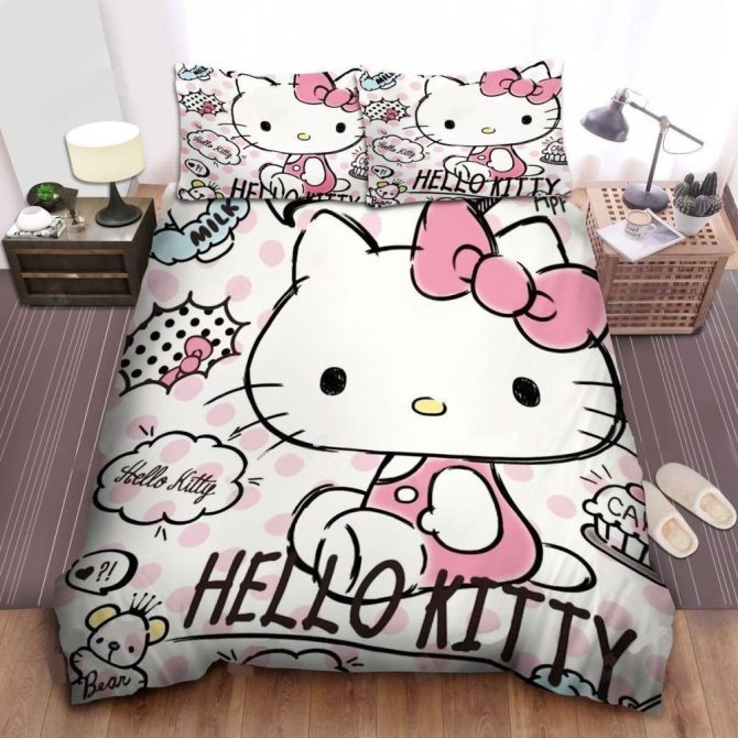 Cozy Hello Kitty Bedding Set - Cute Pink Cartoon Comforter For Kids & Teens