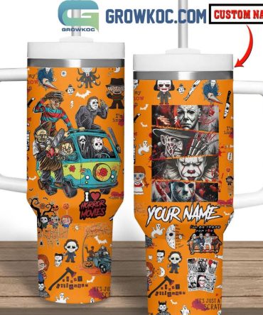 Custom Name Horror Movie Tumbler – Personalized Halloween Travel Mug With Iconic Characters