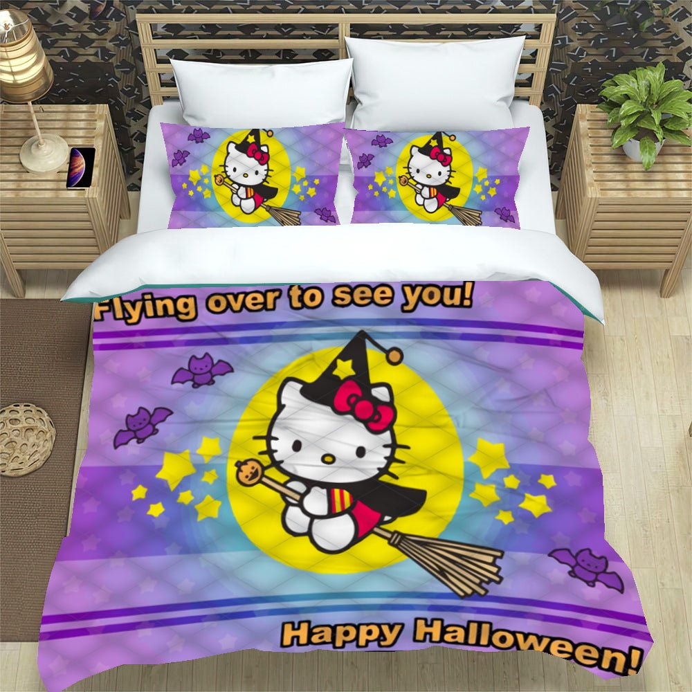 Spooky Cute Halloween Bedding Set - Witch Kitty Design - Cozy & Fun Decor!