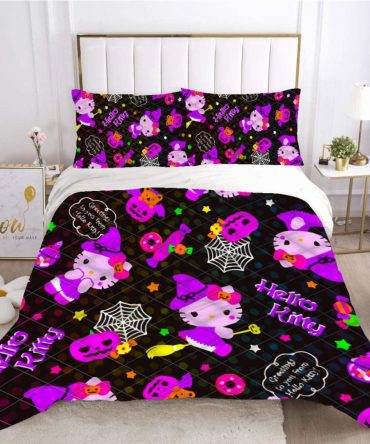 Cozy Halloween Cat Themed Bedding Set With Cute Witch Pattern – Perfect For Kids' Rooms!