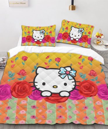 Adorable Kitty Floral Quilt Bedding Set - Cute & Cozy Bedroom Decor For Kids & Teens