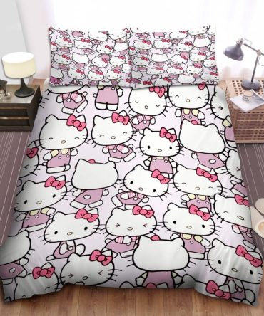 Adorable Cartoon Cat Bedding Set - Cute Pink & White Comforter With Pillowcases