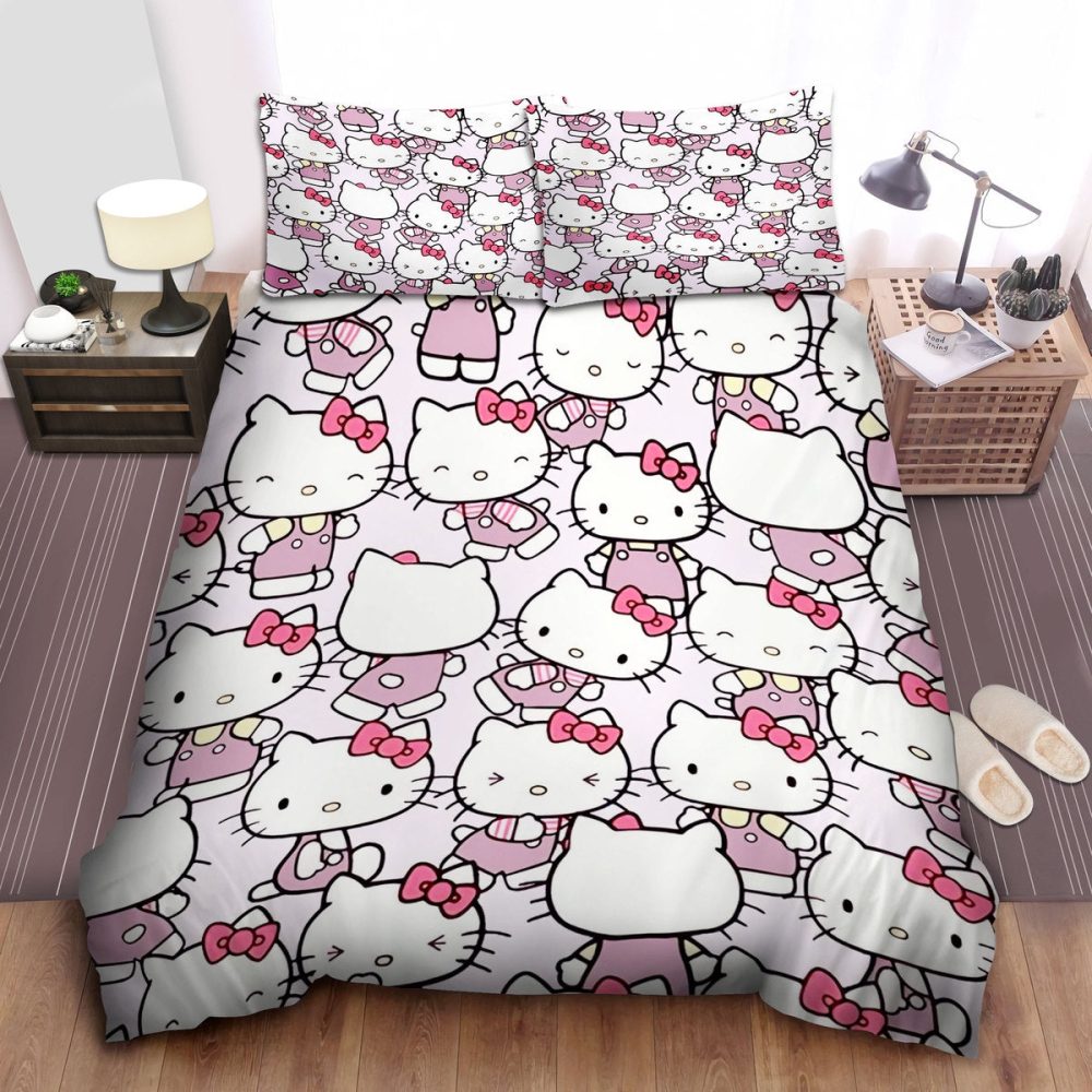 Adorable Cartoon Cat Bedding Set - Cute Pink & White Comforter With Pillowcases