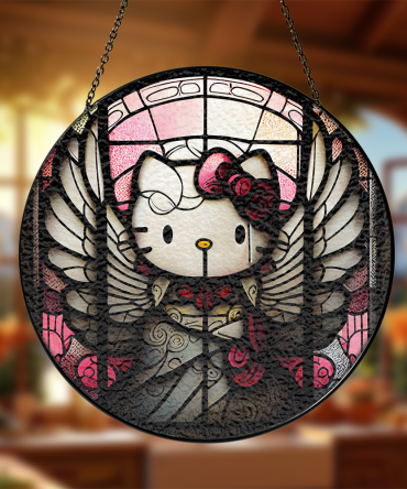 Charming Hello Kitty Stained Glass Window Panel - Unique Home Décor Gift