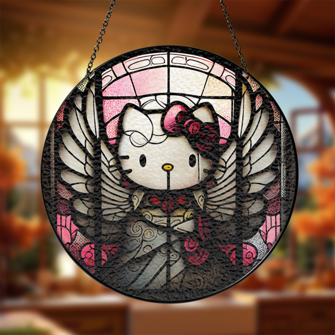 Charming Hello Kitty Stained Glass Window Panel - Unique Home Décor Gift