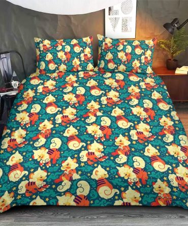 Cozy Cat Pattern Bedding Set - Cute Cartoon Design , Soft & Durable , Perfect For Kids & Cat Lovers , Twin/Queen Size
