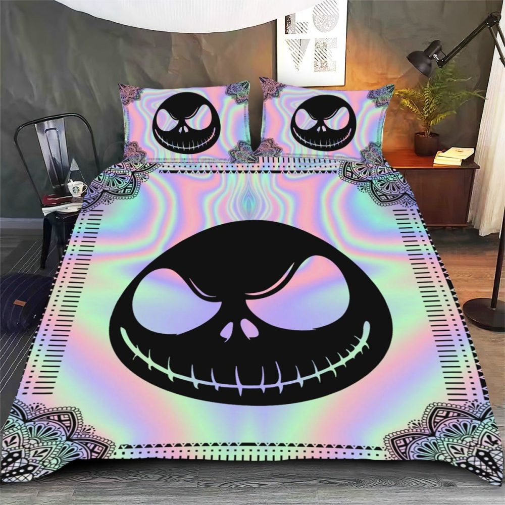 Vibrant Skull Bedding Set - 3D Holographic Comforter & Pillowcases For Unique Bedroom Decor