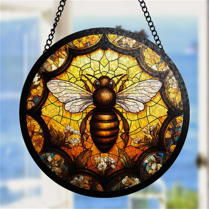 Stunning Stained Glass Bee Sun Catcher – Handcrafted Floral Window Ornament - Image 3