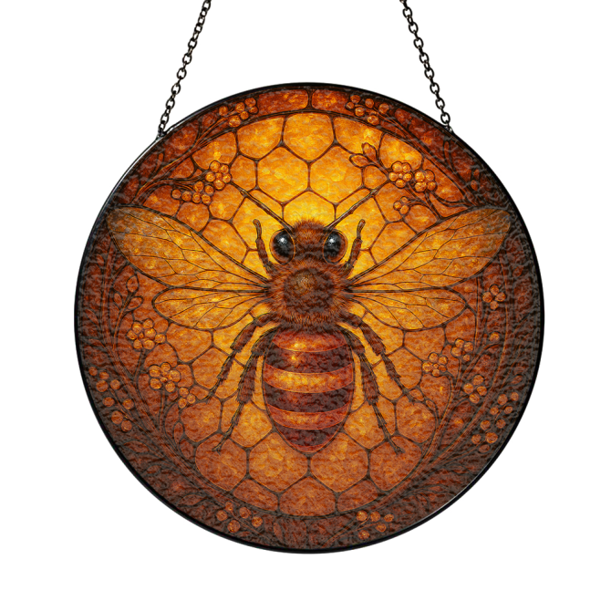 Stunning Bee Stained Glass Suncatcher – Handcrafted Honeycomb Window Art Decor - Image 3