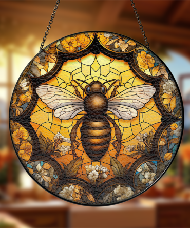 Stunning Stained Glass Bee Sun Catcher – Handcrafted Floral Window Ornament