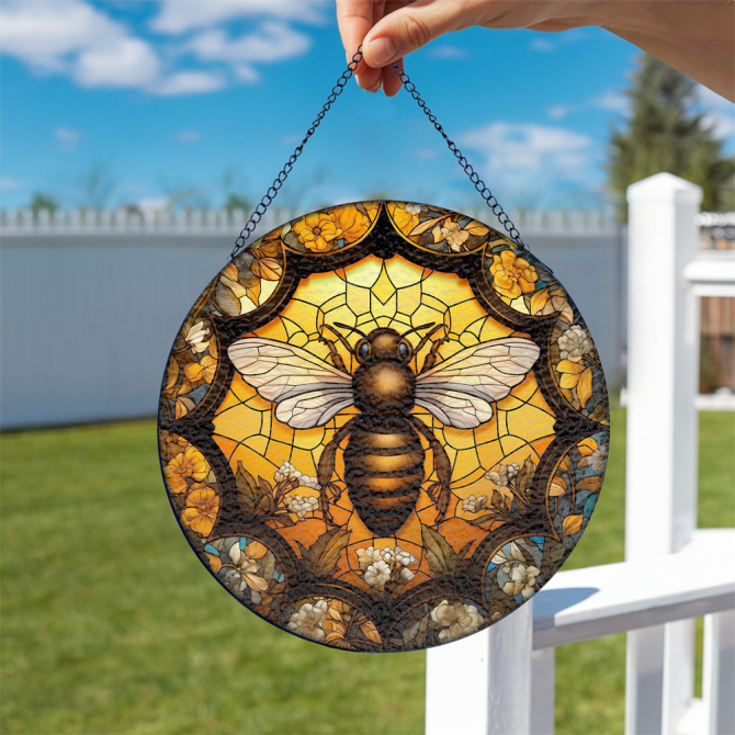 Stunning Stained Glass Bee Sun Catcher – Handcrafted Floral Window Ornament - Image 2