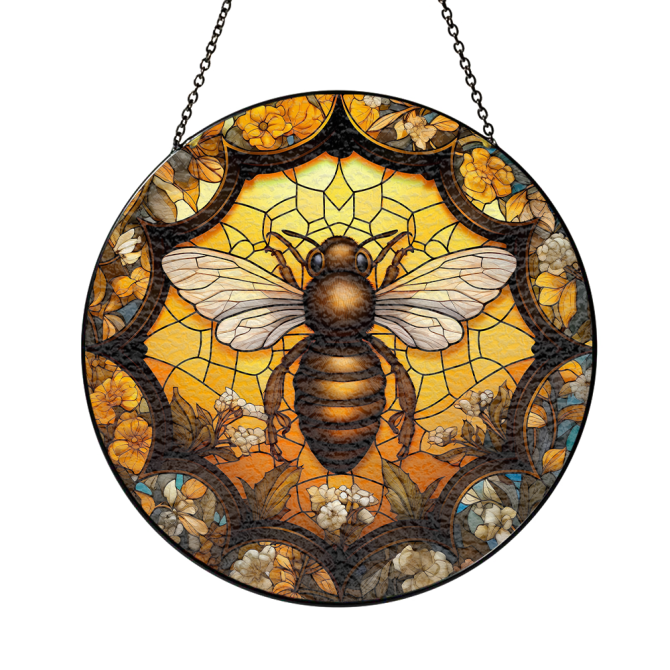 Stunning Stained Glass Bee Sun Catcher – Handcrafted Floral Window Ornament - Image 5