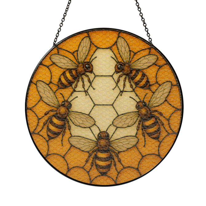 Handcrafted Bee Stained Glass Suncatcher - Vibrant Honeycomb Design For Home Decor - Image 3