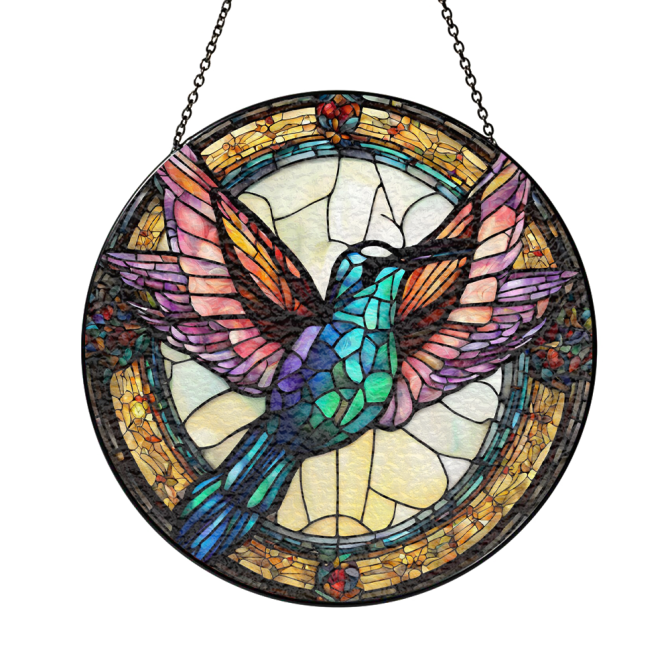Vibrant Hummingbird Stained Glass Suncatcher - Handcrafted Window Art Decor - Image 5