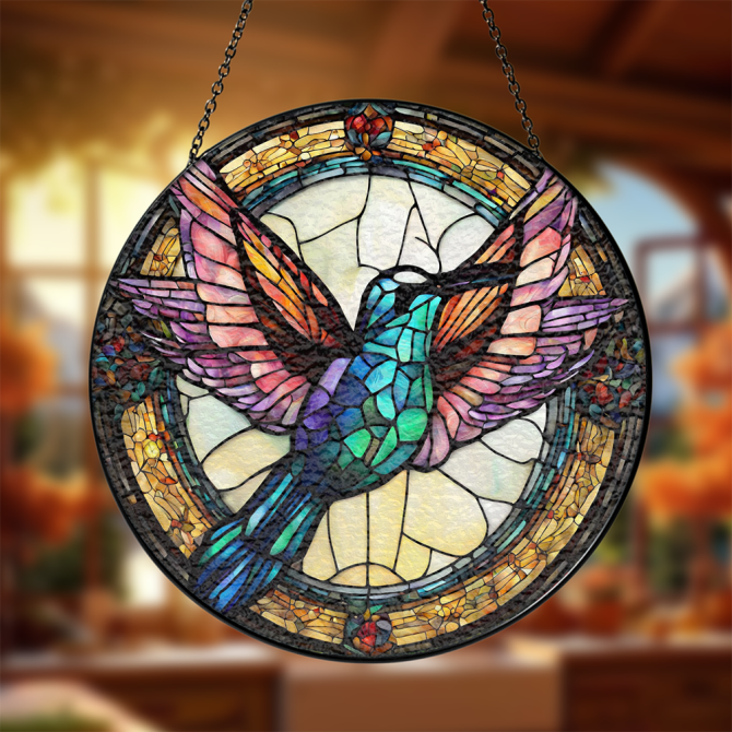 Vibrant Hummingbird Stained Glass Suncatcher - Handcrafted Window Art Decor - Image 3
