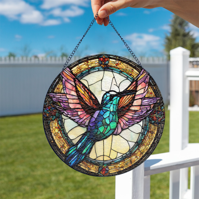 Vibrant Hummingbird Stained Glass Suncatcher - Handcrafted Window Art Decor - Image 4