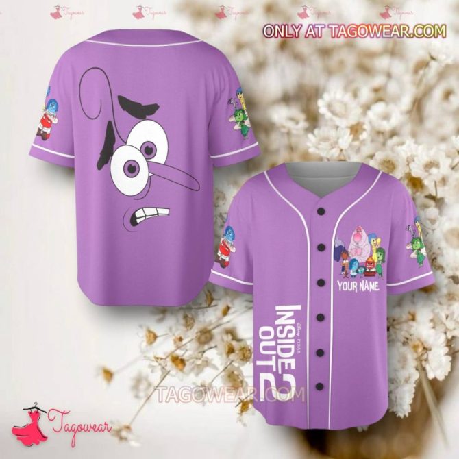 Personalized Inside Out Baseball Jersey – Purple Cartoon Design, Custom Name Option!