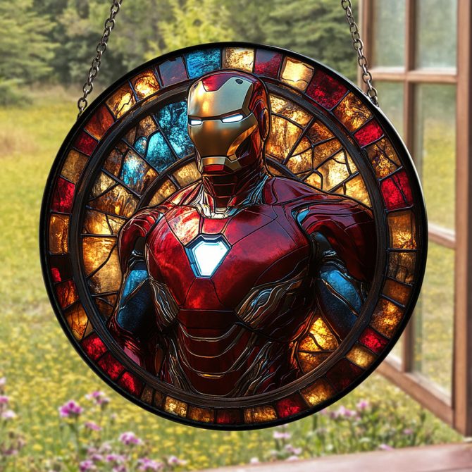 Marvel Iron Man Stained Glass Window Hanging - Vibrant Home Decor For Superhero Fans