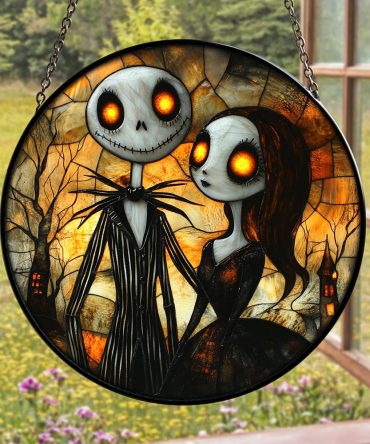 Hauntingly Beautiful Stained Glass Window Hanging , Gothic Art Decor For Spooky Vibes