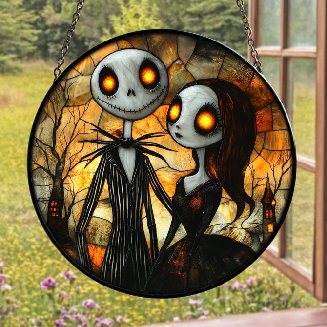 Hauntingly Beautiful Stained Glass Window Hanging , Gothic Art Decor For Spooky Vibes