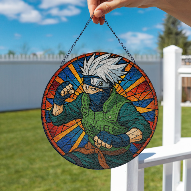 Anime Ninja Stained Glass Hanging Panel – Vibrant Home Decor For Fans - Image 2