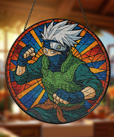 Anime Ninja Stained Glass Hanging Panel – Vibrant Home Decor For Fans