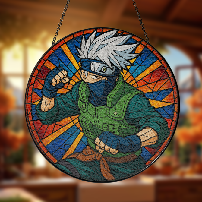 Anime Ninja Stained Glass Hanging Panel – Vibrant Home Decor For Fans