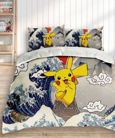 Cozy Pikachu Anime Bedding Set – Wave Design Duvet Cover & Pillowcases For Kids & Fans