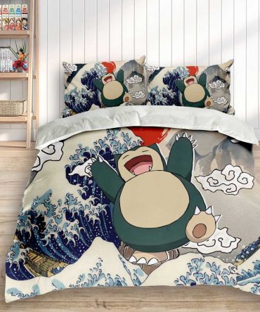 Cozy Cartoon Bedding Set - Fun Snorlax & Wave Design - Twin/Full/Queen Sizes