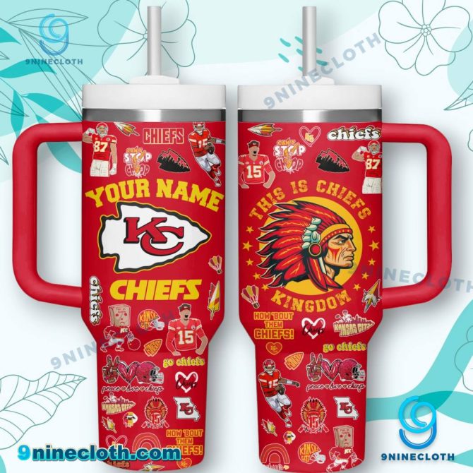 Custom Chiefs Kingdom Tumbler - Personalized Name, 20Oz Insulated Mug With Handle & Straw