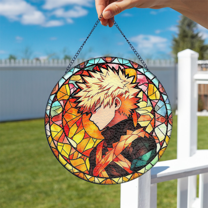 Vibrant Anime Stained Glass Suncatcher – Unique Hanging Decor For Fans - Image 2