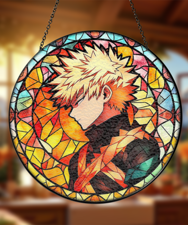 Vibrant Anime Stained Glass Suncatcher – Unique Hanging Decor For Fans
