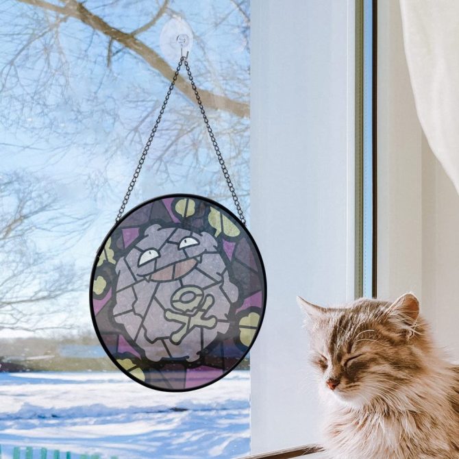 Unique Stained Glass Style Hanging Art - Quirky Purple Monster Design For Home Decor - Image 2