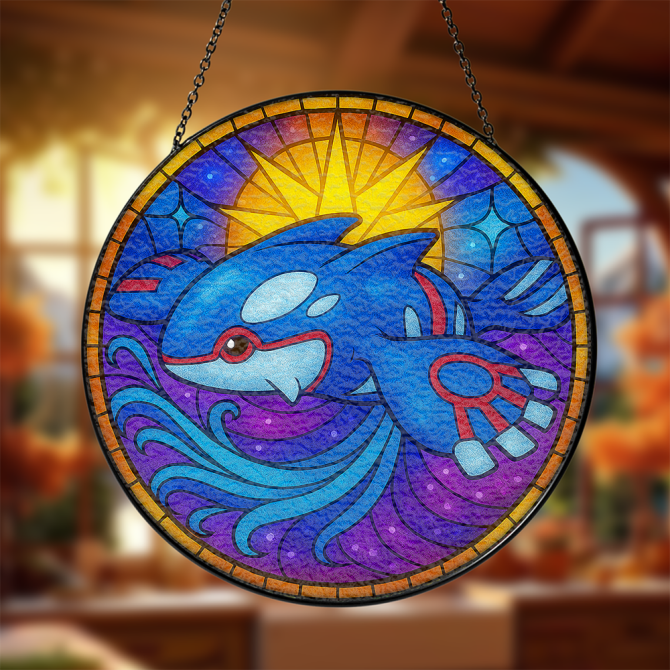 Vibrant Ocean Guardian Stained Glass Suncatcher – Handcrafted Window Art Decor