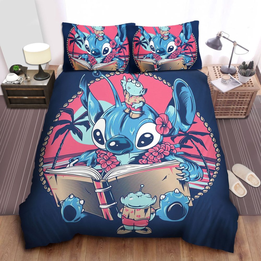 Lilo And Stitch Bedding Set Stitch Reading Book With 3 Eyes Ailiens Bedding Set Covers Colorful Unique Gift
