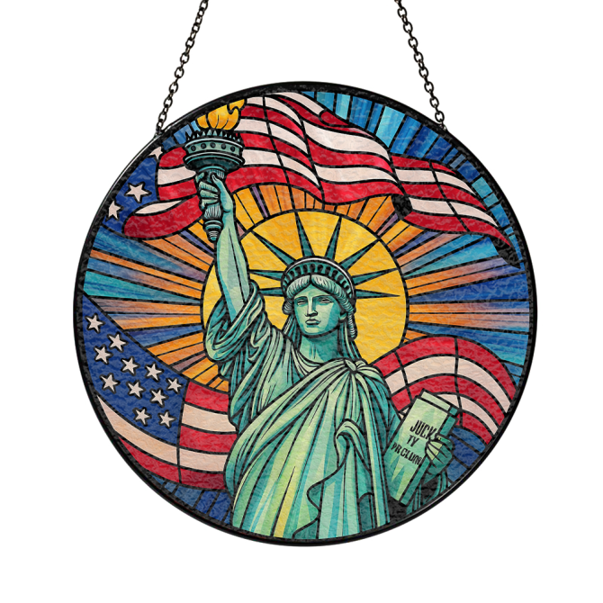 Stunning Stained Glass: Statue Of Liberty Sun Catcher With American Flag - Patriotic Home Decor - Image 3