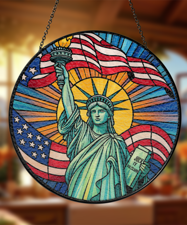 Stunning Stained Glass: Statue Of Liberty Sun Catcher With American Flag - Patriotic Home Decor