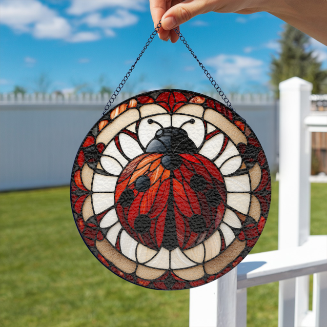 Stunning Ladybug Stained Glass Suncatcher – Vibrant Window Art For Home & Garden Décor - Image 2