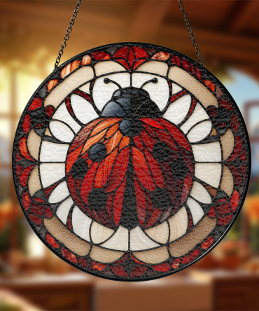 Stunning Ladybug Stained Glass Suncatcher – Vibrant Window Art For Home & Garden Décor