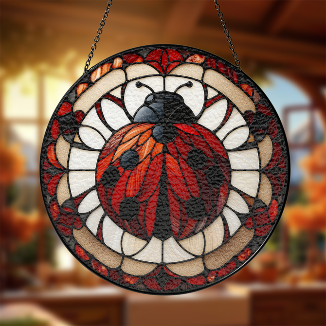 Stunning Ladybug Stained Glass Suncatcher – Vibrant Window Art For Home & Garden Décor