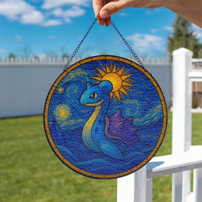 Handcrafted Stained Glass Style Art - Sun & Sea Creature Design Wall Hanging - Image 2