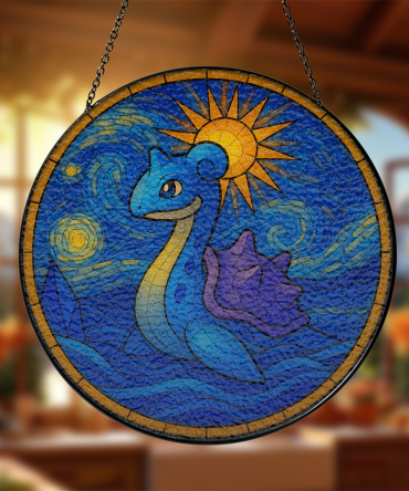 Handcrafted Stained Glass Style Art - Sun & Sea Creature Design Wall Hanging