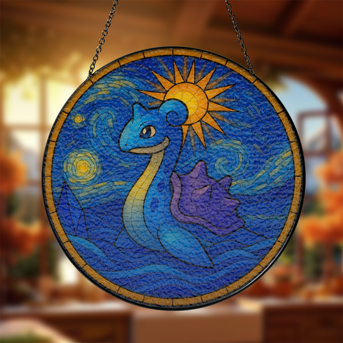 Handcrafted Stained Glass Style Art - Sun & Sea Creature Design Wall Hanging