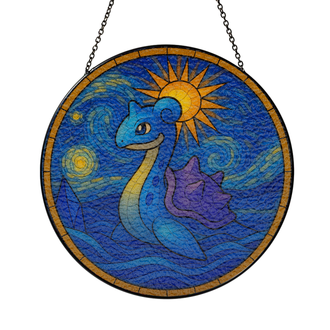 Handcrafted Stained Glass Style Art - Sun & Sea Creature Design Wall Hanging - Image 3