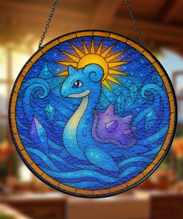 Stunning Stained Glass Sun & Sea Creature Art Panel - Vibrant Window Decor