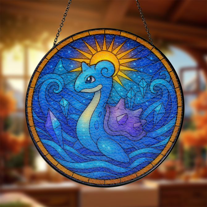 Stunning Stained Glass Sun & Sea Creature Art Panel - Vibrant Window Decor