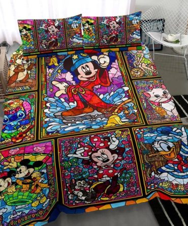 Vibrant Cartoon Character Bedding Set - Colorful Stained Glass Design, Cozy & Fun For Kids' Rooms