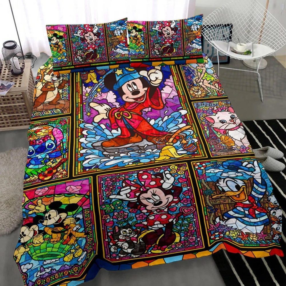 Vibrant Cartoon Character Bedding Set - Colorful Stained Glass Design, Cozy & Fun For Kids' Rooms