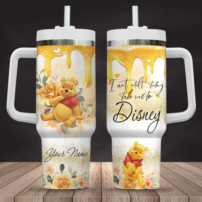 Custom Winnie The Pooh Tumbler With Handle - Personalized Travel Mug For Disney Lovers